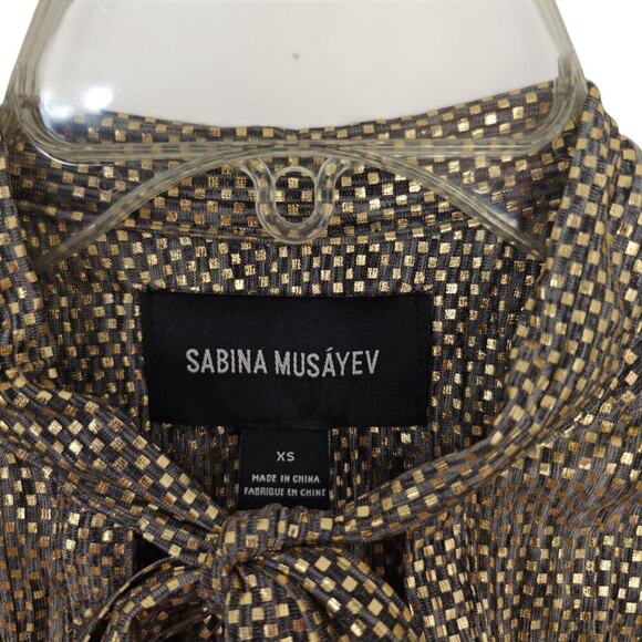 Anthropologie Sabina Musayev Tie Neck Shirt Dress Size XS Gold Metallic Shimmer - Picture 10 of 12